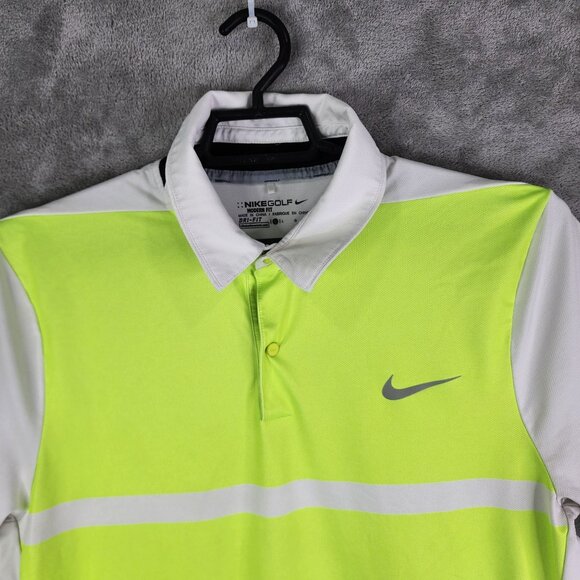 Mens Nike Golf Modern Fit Dri-Fit Polo Shirt White & Neon Green Short Sleeve L - Picture 4 of 11